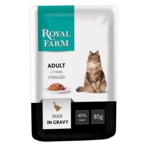 Visavertis suaugusių sterilizuotų kačių pašaras su antiena ROYAL FARM, 85 g