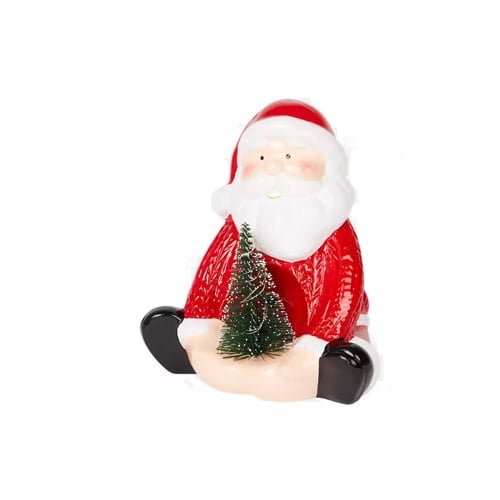 Keraminė Kalėdų dekoracija su LED Kalėdų senelis su eglute, 13x14x11 cm – SvarosPrekes.lt