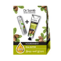 Rinkinys DR. SANTE HUGS AND KISSES SHEA BUTTER: Rankų kremas 30 ml + lūpų balzamas 3,6 g