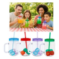 Puodelis su šiaudeliu ir ledo kubeliais, 550 ml