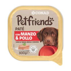 Visavertis suaugusių šunų paštetas su jautiena ir vištiena CONAD PETFRIENDS, 300 g