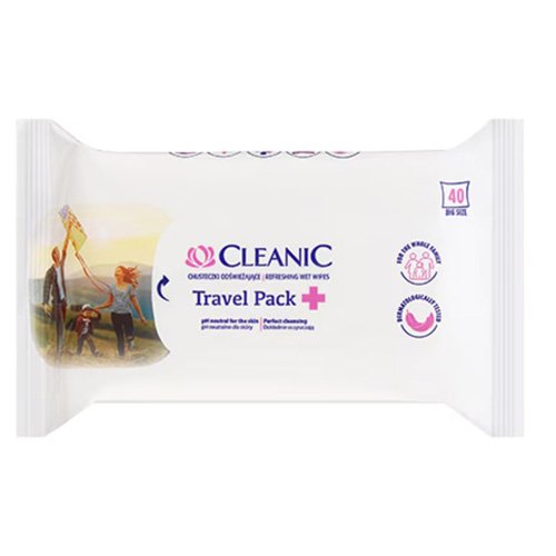 Drėgnos servetėlės CLEANIC TRAVEL PACK, 40 vnt.
