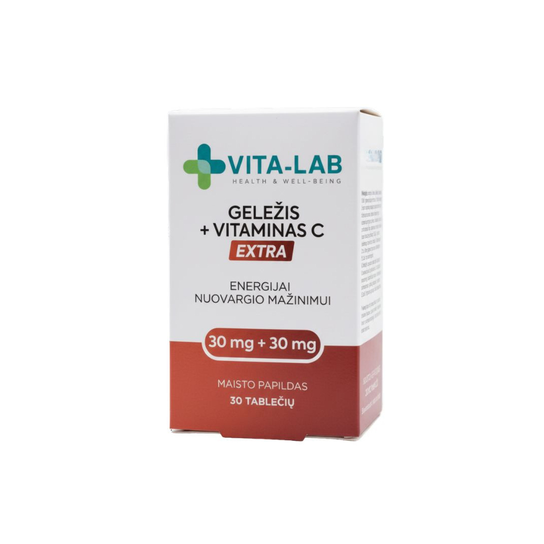 Maisto papildai geležis 30 µg + vitaminas C 30 µg VITA-LAB, 30 tab.