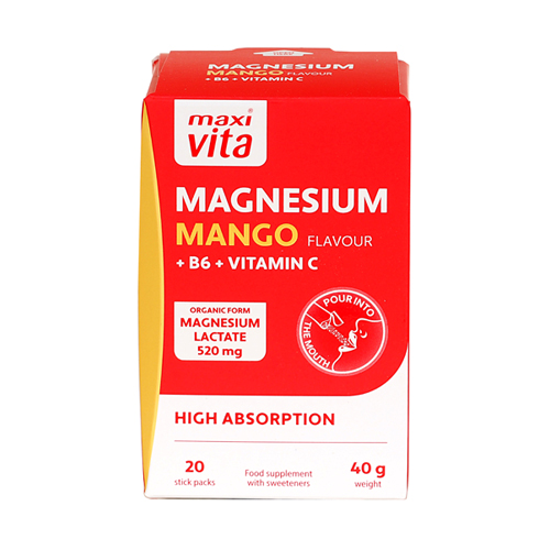 Maisto papildas MAXI VITA MAGNESIUM MANGO, 20 pak.