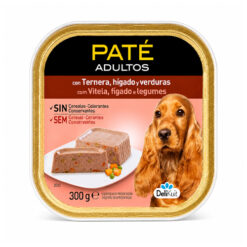 Visavertis suaugusių šunų pašaras su veršiena, kepenėlėmis ir daržovėmis PATE ADULTOS, 300 g