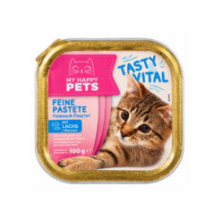Visavertis suaugusių kačių pašaras su lašiša MY HAPPY PETS, 100 g (galioja iki 2026-11-28)